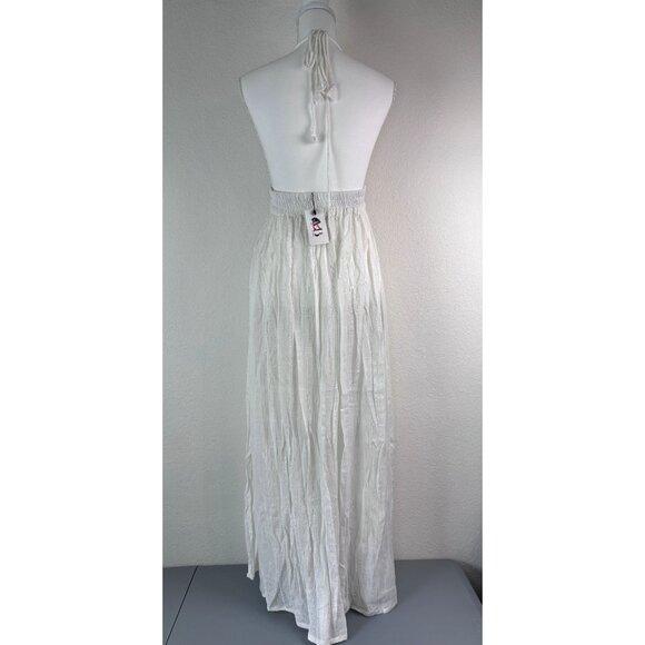 America & Beyond women's small white halter tie plunge neck cover up maxi dress - Picture 6 of 10